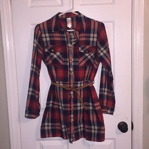 Belted flannel tunic